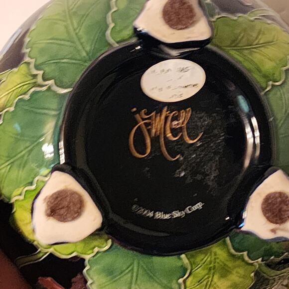 J. McCall Blue Sky 2004 Pansy Floral Covered Dish Footed Bowl 5x4 Handpainted - Picture 9 of 15